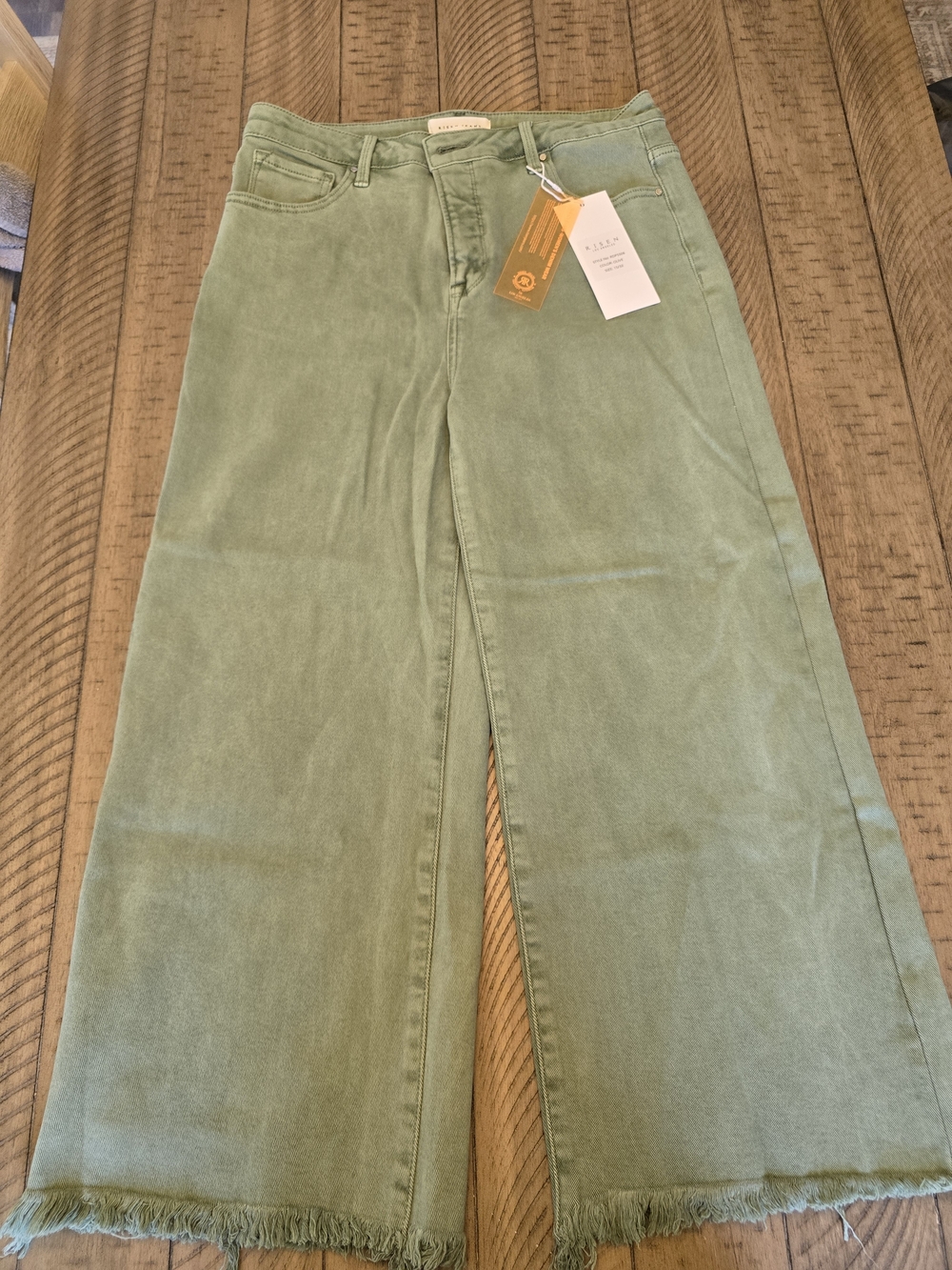 Risen Sage Green Cropped Wide-Leg High-Rise Jeans